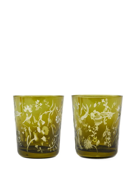  Polspotten Floral-etched Glass Tumblers - Green 
