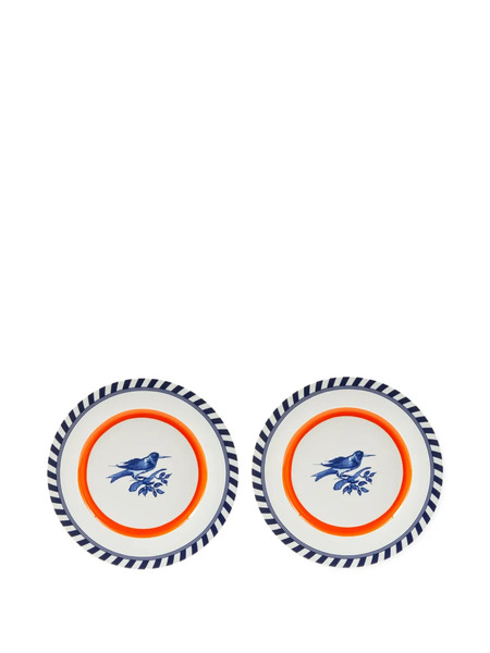  Polspotten Striped Bird-motif Plates - Orange 