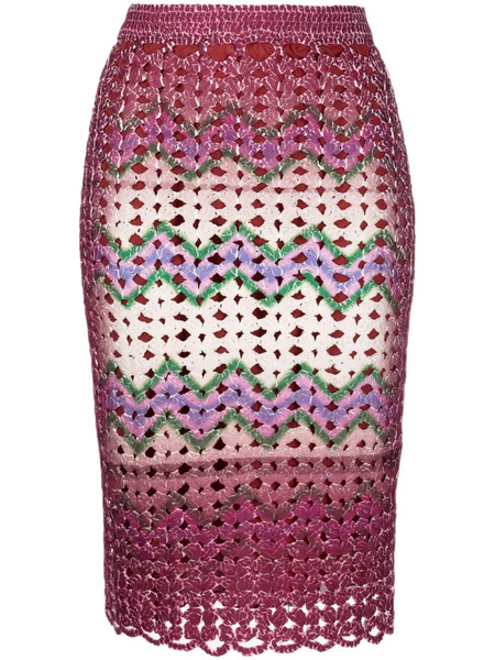  Ponder.er Graphic-print Crochet-knit Midi Skirt - Red 