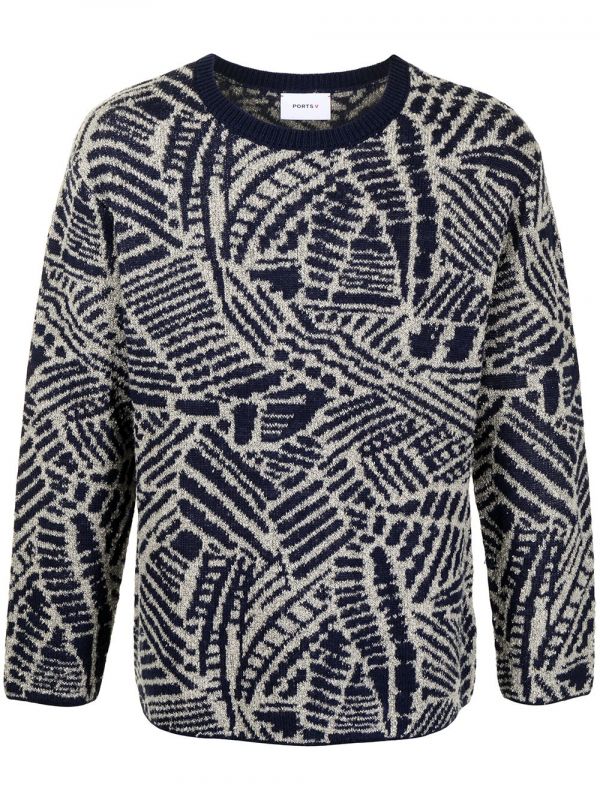  Ports V Abstract-pattern Sweater - Blue 