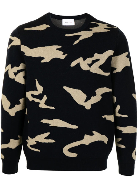  Ports V Camouflage-pattern Wool Sweater - Blue 