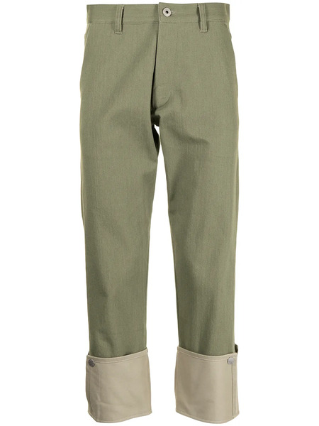  Ports V Contrast Turn-up Trousers - Green 