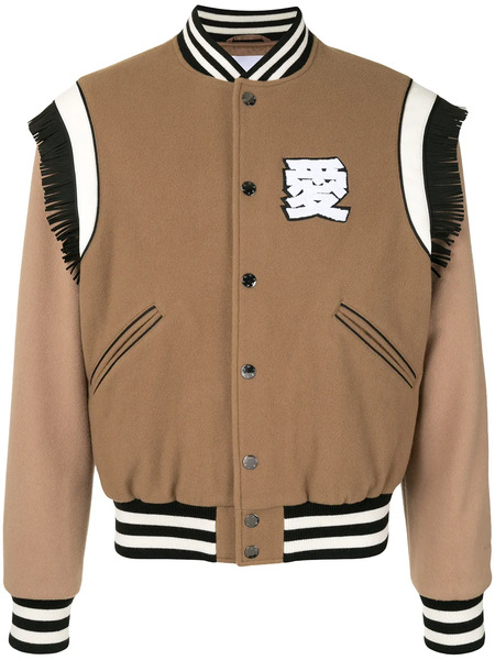  Ports V Fringe Trim Bomber Jacket - Brown 