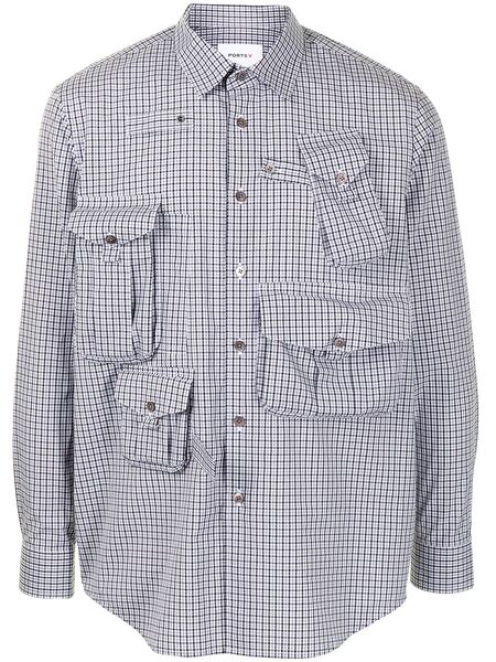  Ports V Multi-pocket Gingham Check Shirt - Black 