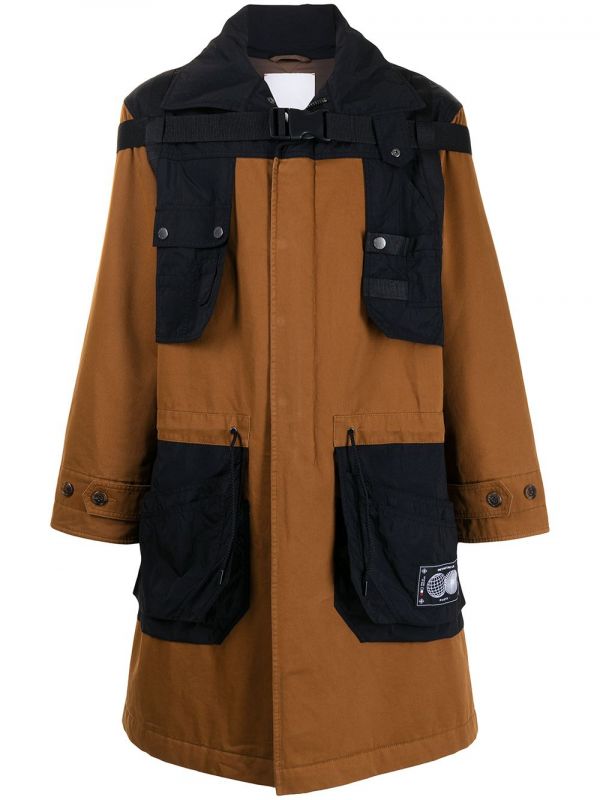  Ports V Panelled Hooded Raincoat - Brown 