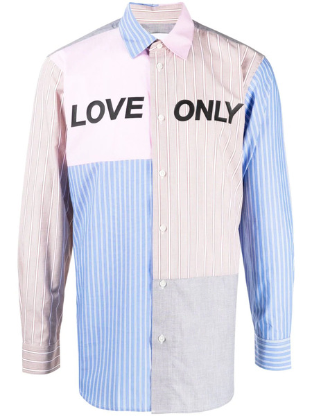  Ports V Slogan-print Patchwork Cotton Shirt - Multicolour 