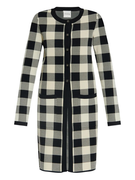  Posse Gingham Check Button Cardigan - Black 