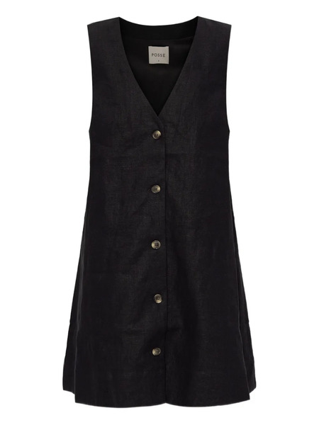  Posse Nancy Button-up Sleeveless Mini Dress - Black 