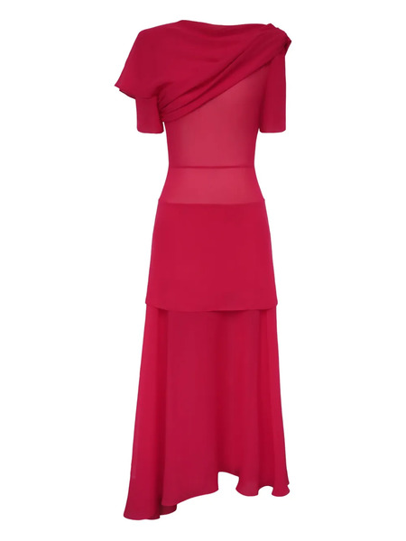  Post Meridiem Asymmetrical Draped Midi Dress - Red 