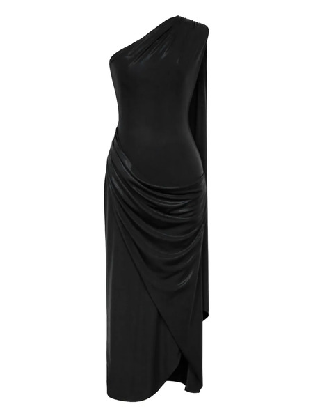  Post Meridiem Draped One-shoulder Midi Dress - Black 
