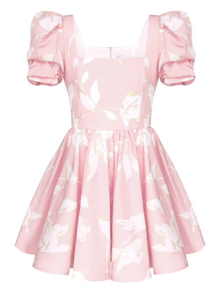  Post Meridiem Floral-print Square-neck Mini Dress - Pink 