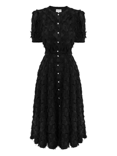  Post Meridiem Fringe Puff-sleeve Midi Dress - Black 
