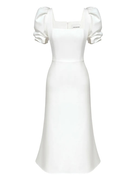  Post Meridiem Godet-silhouette Square-neck Midi Dress - White 
