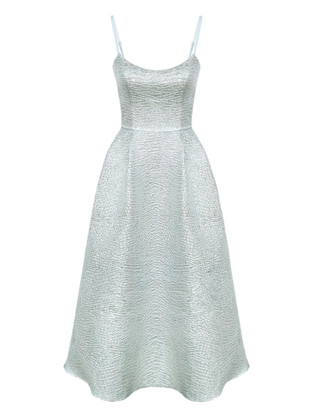  Post Meridiem Jacquard Fitted Corset Midi Dress - Silver 