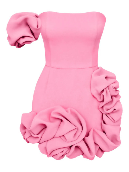  Post Meridiem One-shoulder Ruffled Mini Dress - Pink 