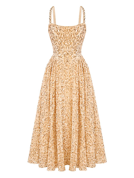  Post Meridiem Sequin Corset Midi Dress - Neutrals 