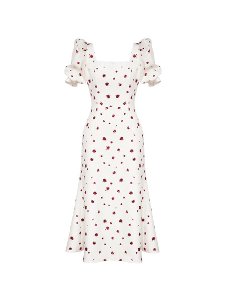 Post Meridiem Square-neck Floral-print Midi Dress - White 