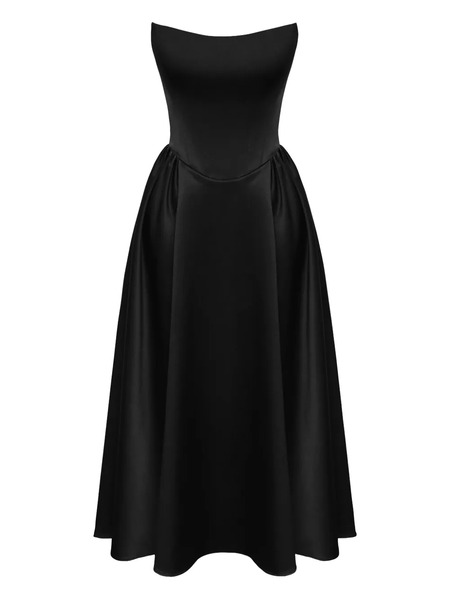  Post Meridiem Tuck Corset Midi Dress - Black 