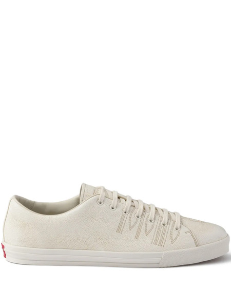  Prada Aged-effect Leather Sneakers - Neutrals 