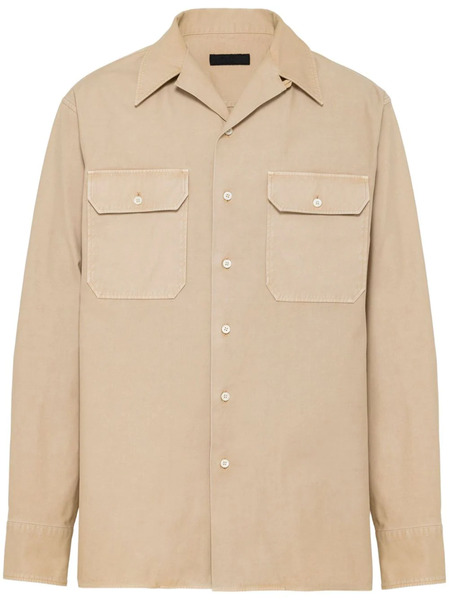  Prada Appliqué-logo Cotton Shirt - Neutrals 