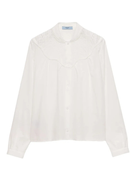 Prada Band-collar Batiste Shirt - White 