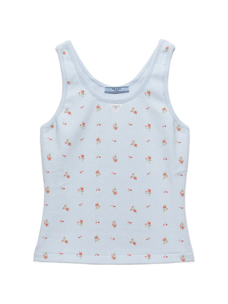  Prada Bouquet Print Ribbed Knit Top - Blue 