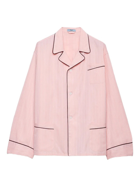  Prada Bowling-collar Piping Cotton Shirt - Pink 
