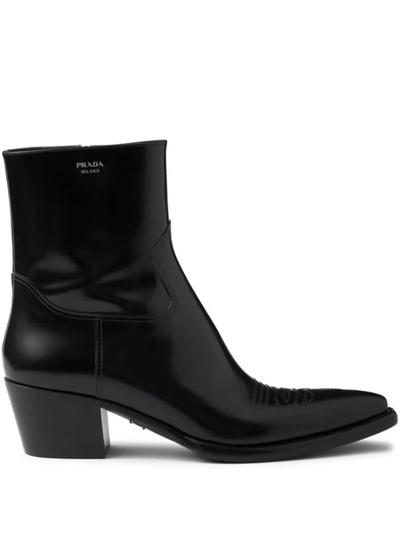  Prada Brushed-finish Leather Boots - Black 