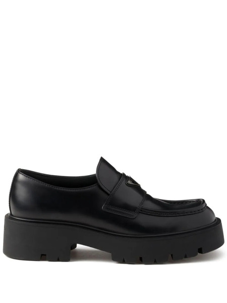  Prada Brushed Leather Loafers - Black 