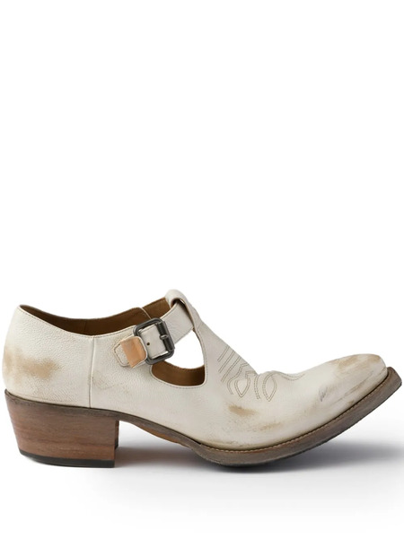  Prada Buckle-detail Stitched Loafers - Neutrals 
