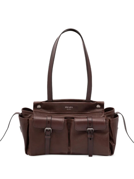  Prada Buckle Leather Shoulder Bag - Brown 