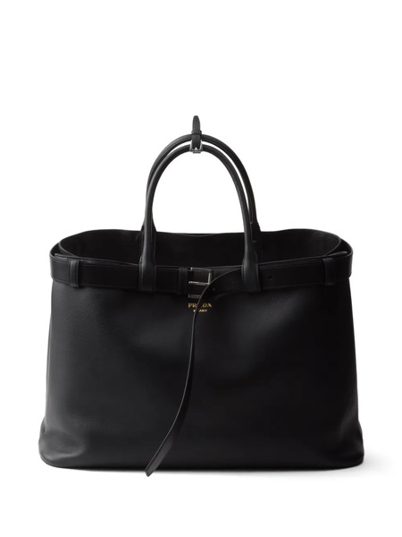  Prada Buckle Leather Tote Bag - Black 