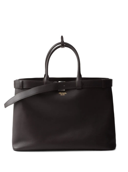  Prada Buckle Leather Tote Bag - Brown 