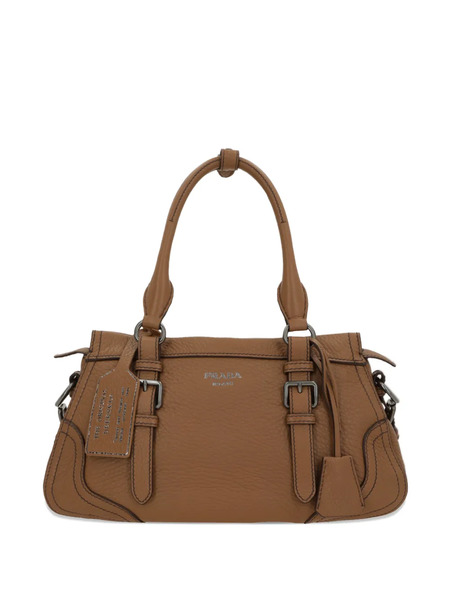  Prada Buckle Leather Tote Bag - Brown 