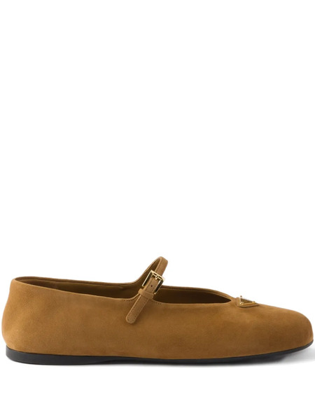  Prada Buckle-strap Suede Ballerinas - Brown 
