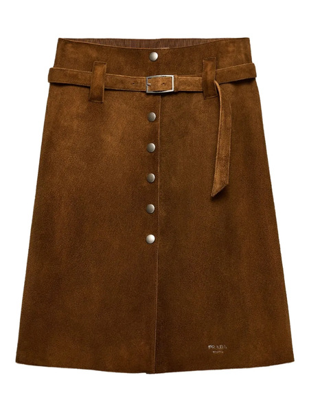  Prada Button-front Suede Skirt - Brown 