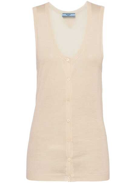  Prada Buttoned Cashmere Tank Top - Neutrals 