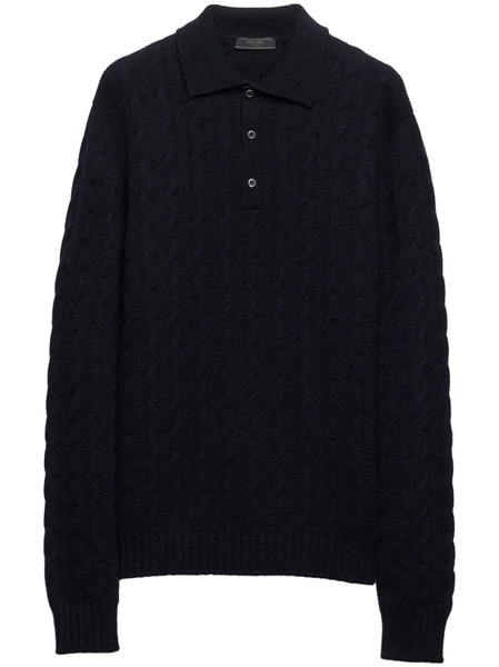  Prada Cable-knit Polo Sweater - Blue 