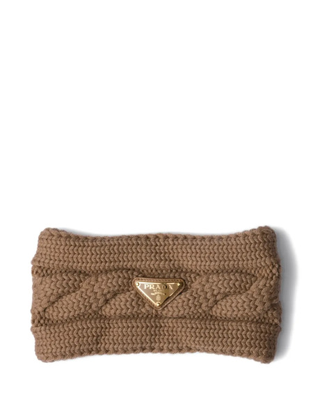  Prada Cable-knit Triangle-logo Headband - Brown 