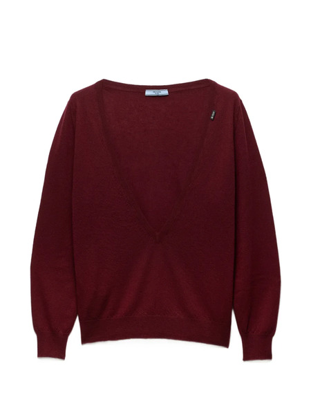  Prada Cashmere V-neck Sweater - Red 