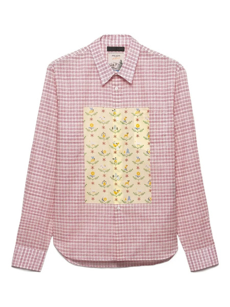  Prada Check-pattern Floral-print Shirt - Red 