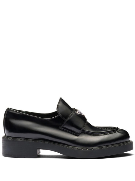  Prada Chocolate Brushed Leather Loafers - Black 