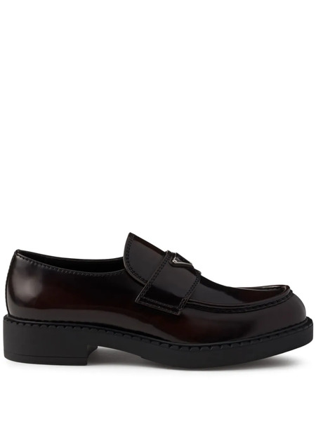  Prada Chocolate Logo-plaque Leather Loafers - Brown 