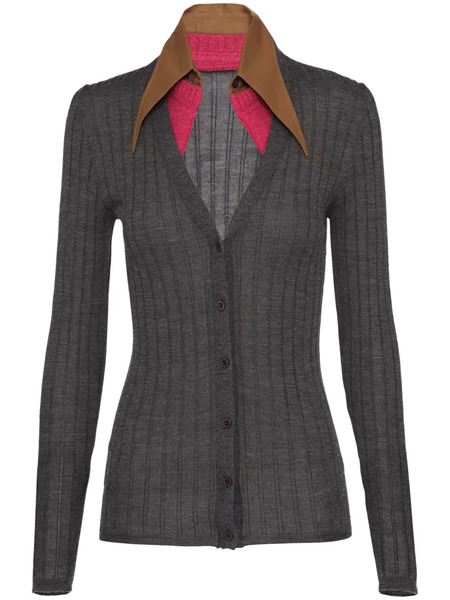  Prada Collar-detail Cashmere-silk Cardigan - Grey 