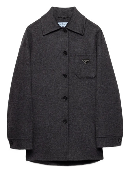  Prada Contrast-collar Buttoned Coat - Black 