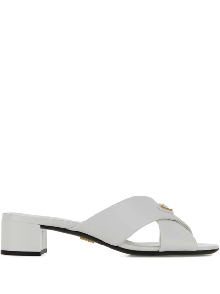  Prada Criss-cross Leather Mules - White 