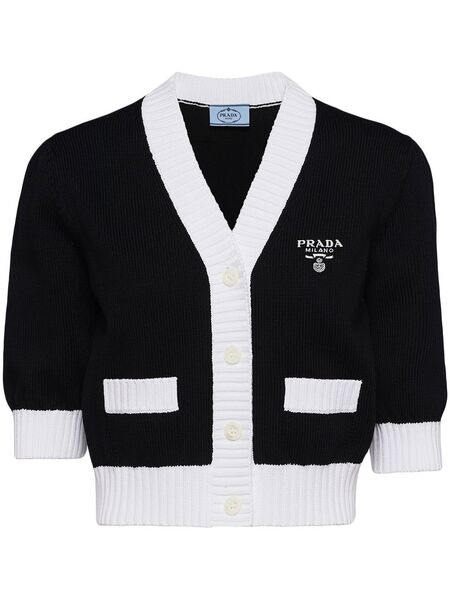  Prada Cropped Cotton Cardigan - Black 