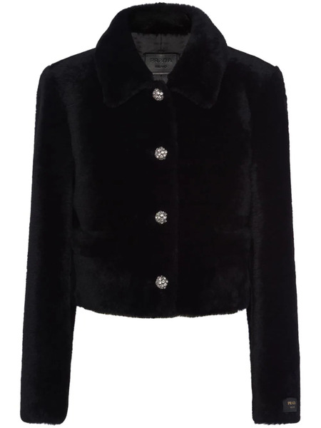  Prada Cropped Shearling Jacket - Black 