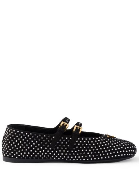  Prada Crystal-embellished Ballerina Shoes - Black 
