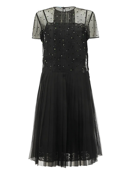  Prada Crystal-embellished Pleated Dress - Black 